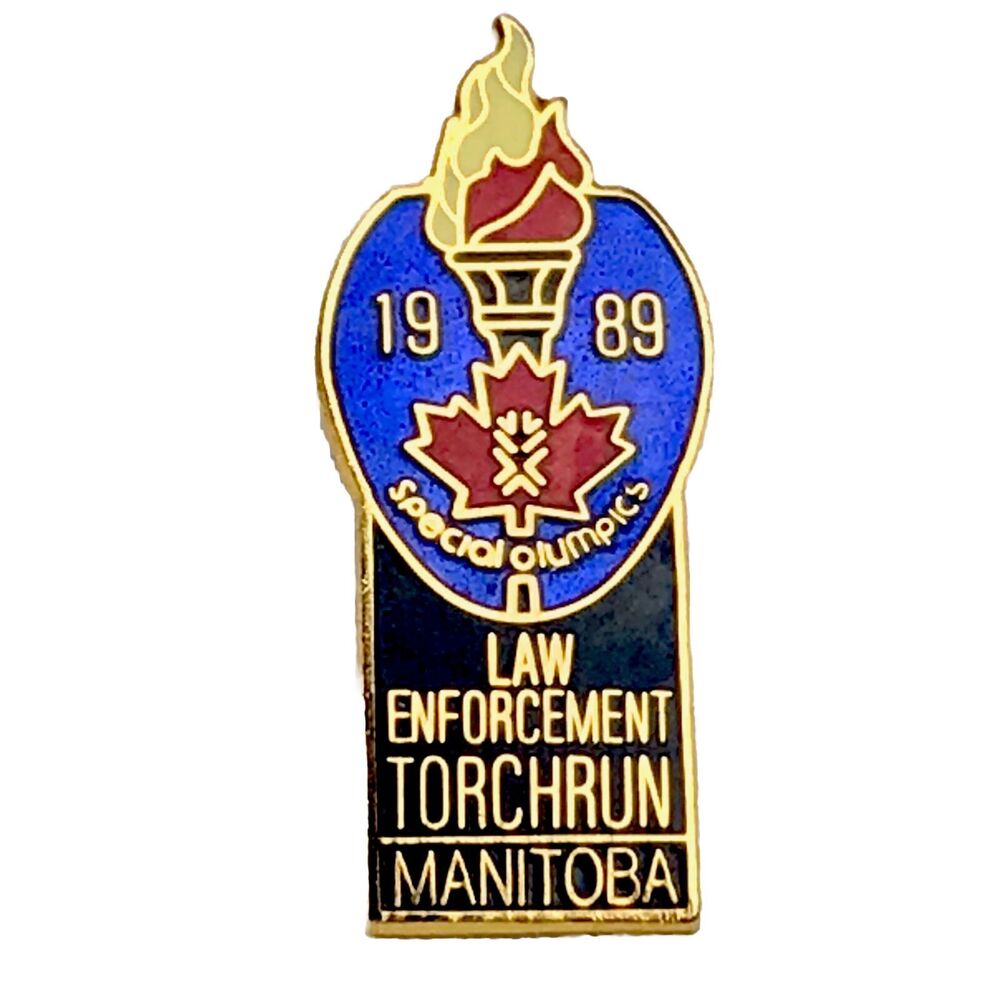 Special Olympic 1989 Manitoba Torchrun Law Enforcement Pin Vintage 80s Canada